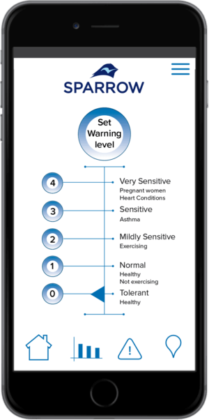 SPARROW wearable air monitor app Personalization Screen